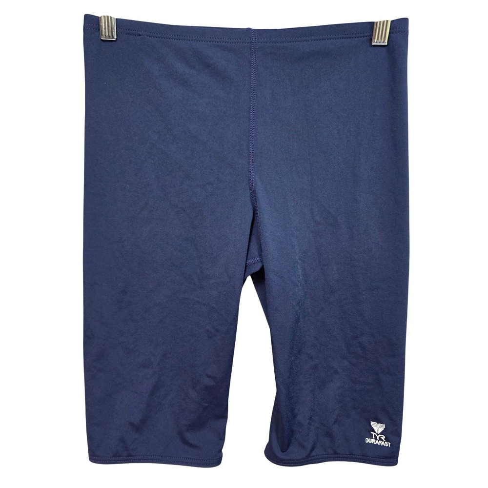 TYR Durafast Jammer Swimsuit Mens 34 Training Swim Shorts USA Navy Blue Beach
